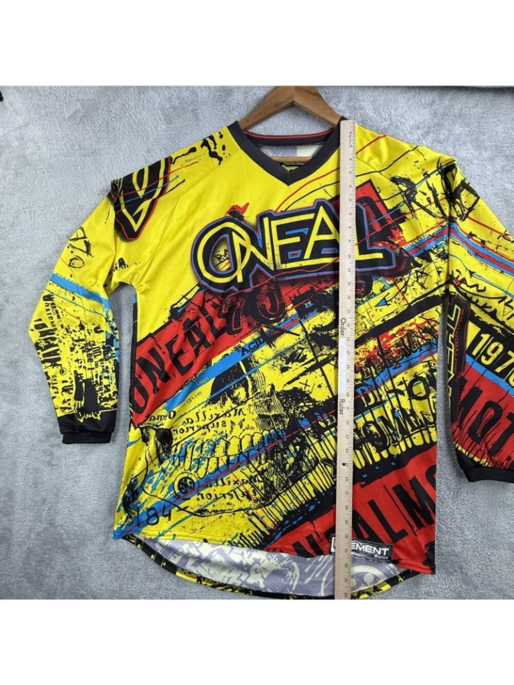 O'Neal Shirt Mens Large Yellow Graphic Element Motocross Jersey Long Sleeve Moto